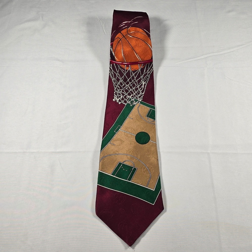 Evan-Picone Basketball Court Silk Tie Sports Coach Teacher Novelty Vintage